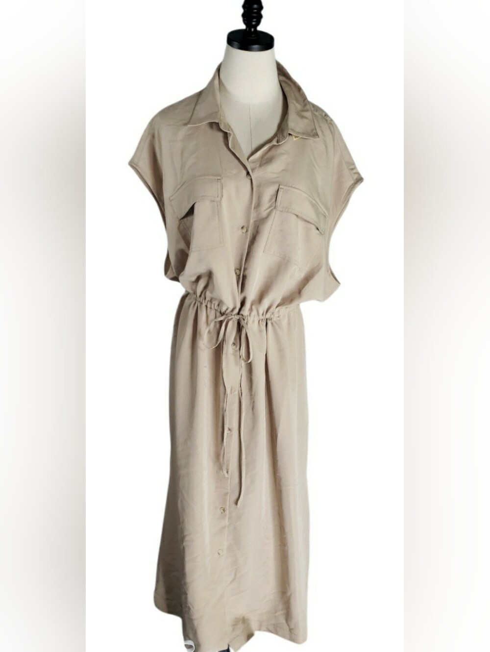 Khaki Old Navy Drawstring Waist Shirtdress 2X Button-Front Safari Preppy Minimal
